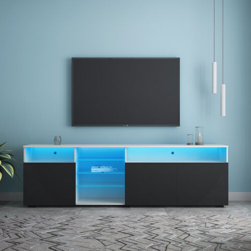 Soporte de TV Puertas de alto brillo Soporte de TV moderno LED, blanco/negro