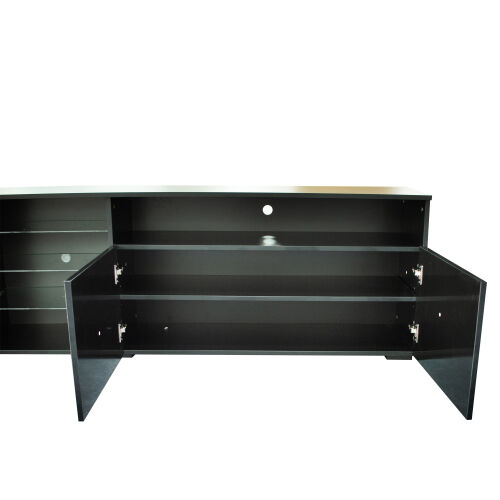 Soporte de TV Cuerpo mate Puertas de alto brillo Soporte de TV moderno LED, Negro