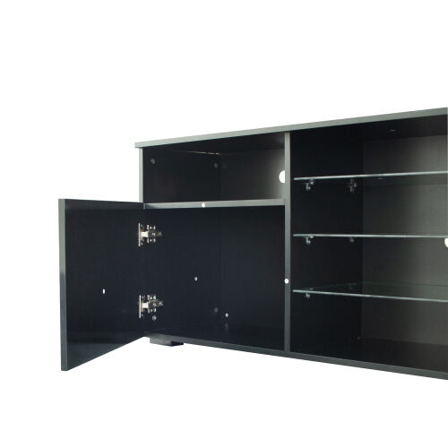 Soporte de TV Cuerpo mate Puertas de alto brillo Soporte de TV moderno LED, Negro