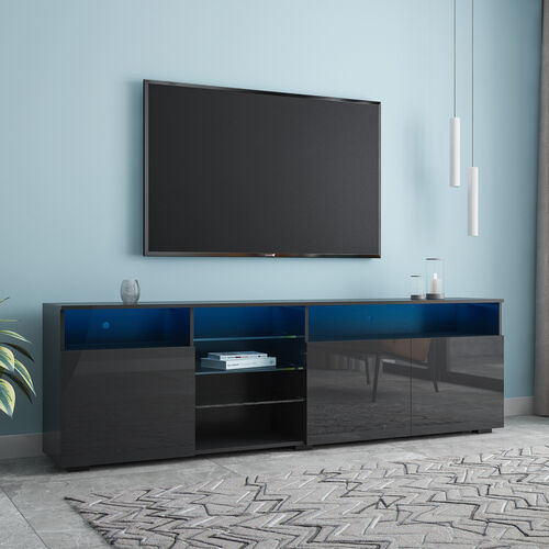 Soporte de TV Cuerpo mate Puertas de alto brillo Soporte de TV moderno LED, Negro