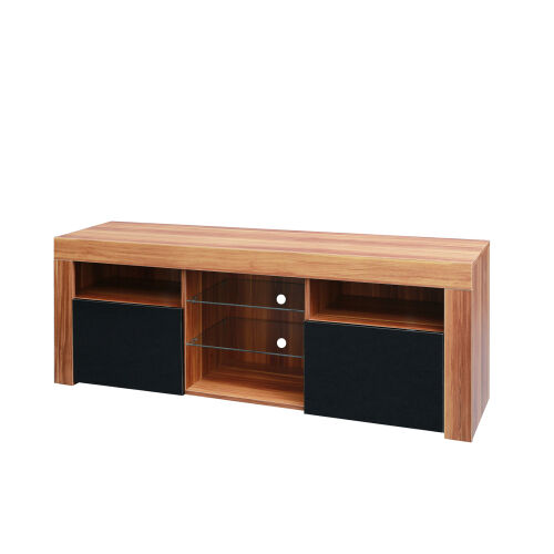 Soporte moderno para TV de 57" Cuerpo mate Frentes de alto brillo con 16 colores LED, grano de madera