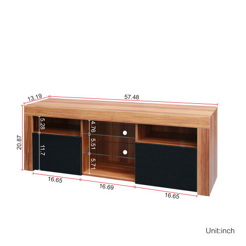 Soporte moderno para TV de 57" Cuerpo mate Frentes de alto brillo con 16 colores LED, grano de madera
