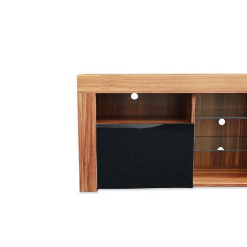 Soporte moderno para TV de 57" Cuerpo mate Frentes de alto brillo con 16 colores LED, grano de madera