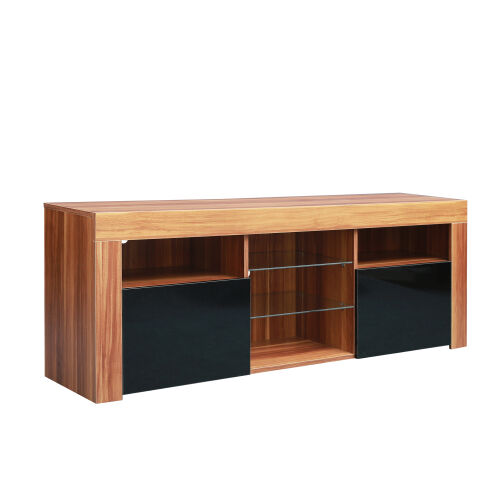 Soporte moderno para TV de 57" Cuerpo mate Frentes de alto brillo con 16 colores LED, grano de madera