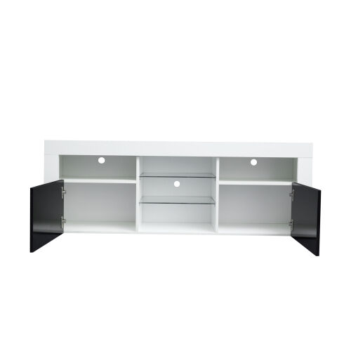 Soporte moderno para TV de 57" con cuerpo mate y frentes de alto brillo con 16 LED de color, blanco/negro