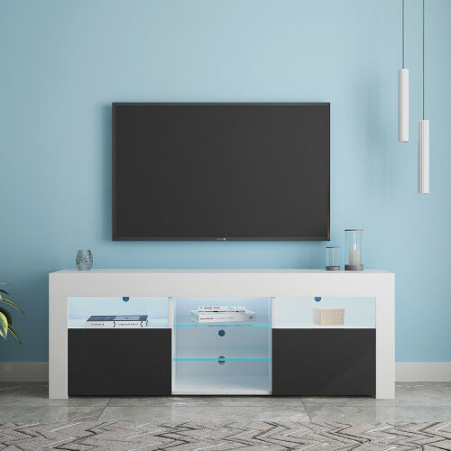 Soporte moderno para TV de 57" con cuerpo mate y frentes de alto brillo con 16 LED de color, blanco/negro