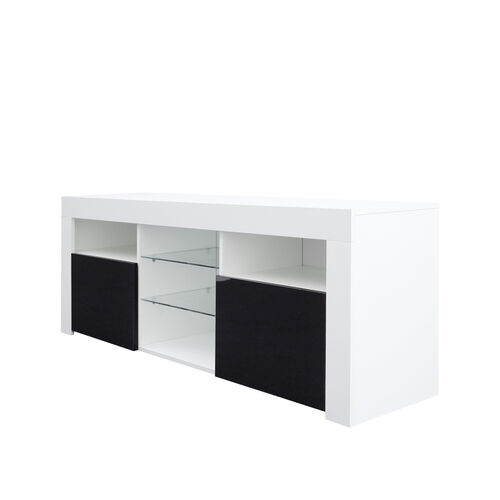 Soporte moderno para TV de 57" con cuerpo mate y frentes de alto brillo con 16 LED de color, blanco/negro