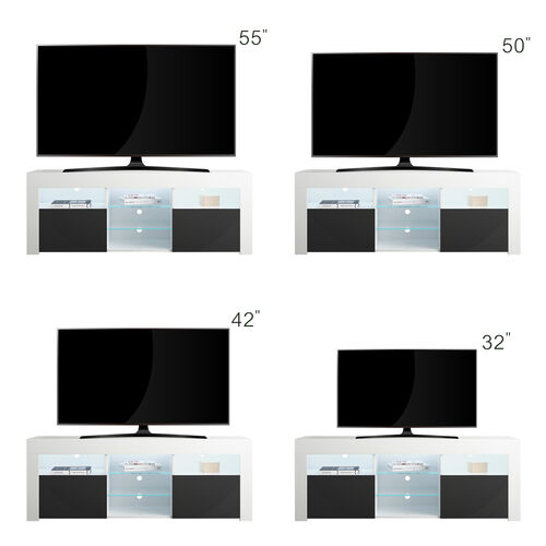 Soporte moderno para TV de 57" con cuerpo mate y frentes de alto brillo con 16 LED de color, blanco/negro