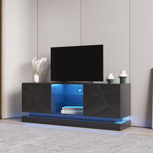 Elegante soporte de TV funcional con luces LED que cambian de color, Max 70 TV, negro