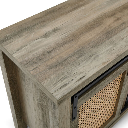 Mueble de mimbre para televisores de hasta 65" con chimenea eléctrica, gris