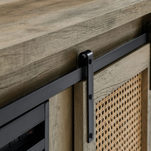 Mueble de mimbre para televisores de hasta 65" con chimenea eléctrica, gris