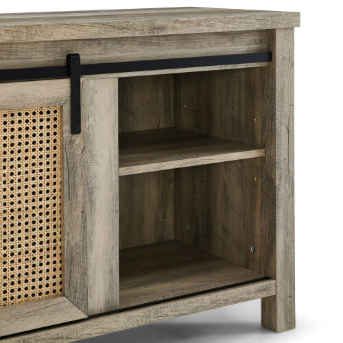 Mueble de mimbre para televisores de hasta 65" con chimenea eléctrica, gris