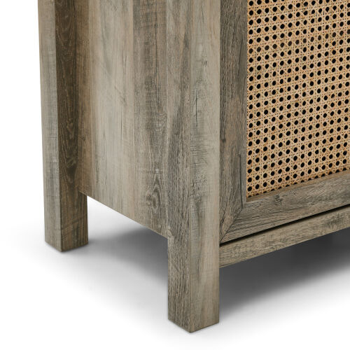 Mueble de mimbre para televisores de hasta 65" con chimenea eléctrica, gris