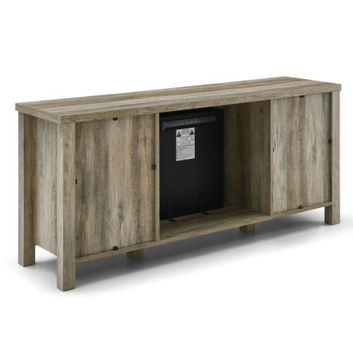 Mueble de mimbre para televisores de hasta 65" con chimenea eléctrica, gris