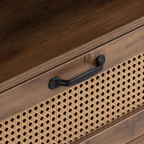 Mueble de TV con un tamaño máximo de 55 pulgadas, puerta de gabinete de ratán, diseño de riel deslizante