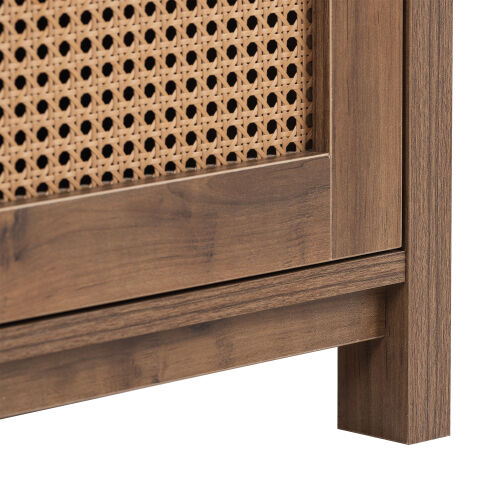 Mueble de TV con un tamaño máximo de 55 pulgadas, puerta de gabinete de ratán, diseño de riel deslizante