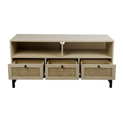 Escritorio de almacenamiento de mesa de consola multimedia para centro de entretenimiento para TV de hasta 50 pulgadas, ratán