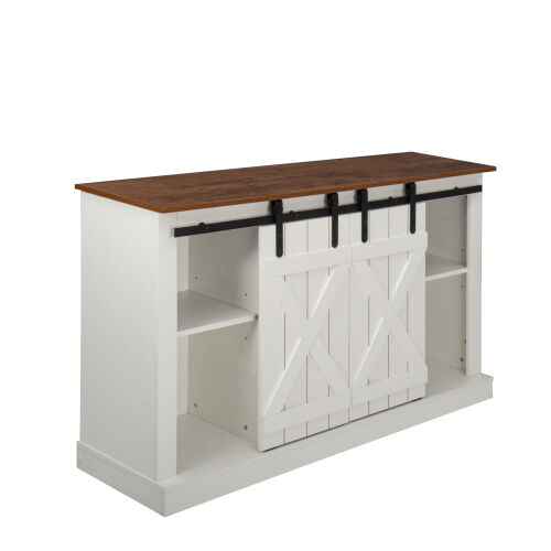 Soporte de TV con puerta de granero corrediza Farmhouse para TV de hasta 65 pulgadas, nogal