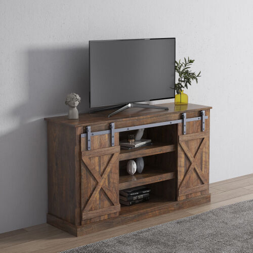 Soporte de TV con puerta de granero corrediza de granja para TV de hasta 65 pulgadas, Espresso