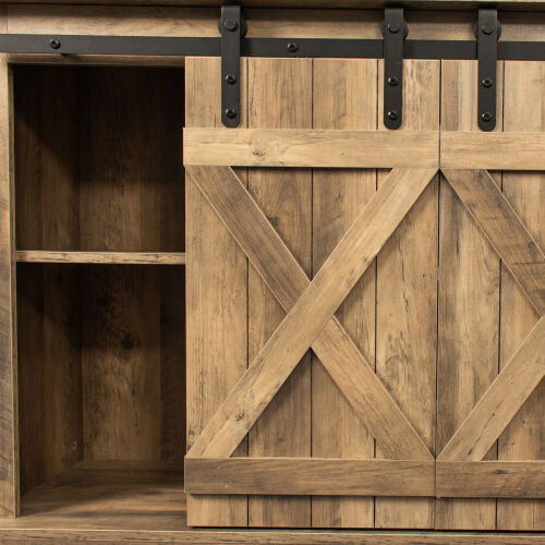 Soporte para TV con puerta de granero corrediza Farmhouse para TV de hasta 65 pulgadas, roble