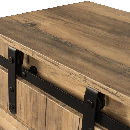 Soporte para TV con puerta de granero corrediza Farmhouse para TV de hasta 65 pulgadas, roble