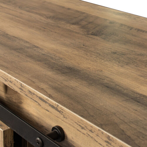 Soporte para TV con puerta de granero corrediza Farmhouse para TV de hasta 65 pulgadas, roble