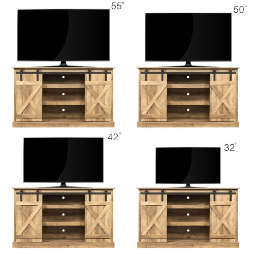 Soporte para TV con puerta de granero corrediza Farmhouse para TV de hasta 65 pulgadas, roble