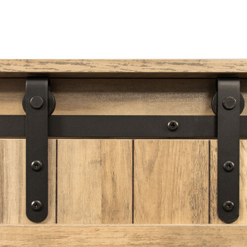 Soporte para TV con puerta de granero corrediza Farmhouse para TV de hasta 65 pulgadas, roble