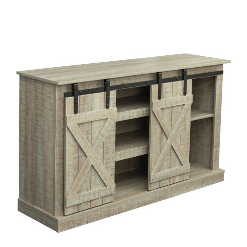 Soporte para TV con puerta de granero corrediza Farmhouse para TV de hasta 65 pulgadas, gris