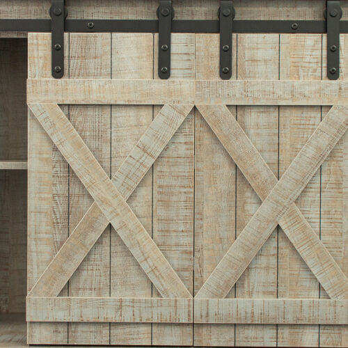 Soporte para TV con puerta de granero corrediza Farmhouse para TV de hasta 65 pulgadas, gris