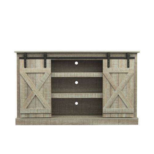 Soporte para TV con puerta de granero corrediza Farmhouse para TV de hasta 65 pulgadas, gris
