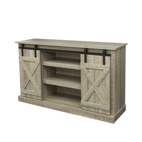 Soporte para TV con puerta de granero corrediza Farmhouse para TV de hasta 65 pulgadas, gris