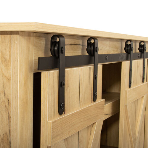 Soporte de TV para puerta de granero corrediza Farmhouse para TV de hasta 65 pulgadas, marrón claro