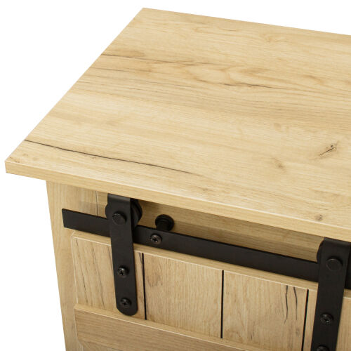 Soporte de TV para puerta de granero corrediza Farmhouse para TV de hasta 65 pulgadas, marrón claro