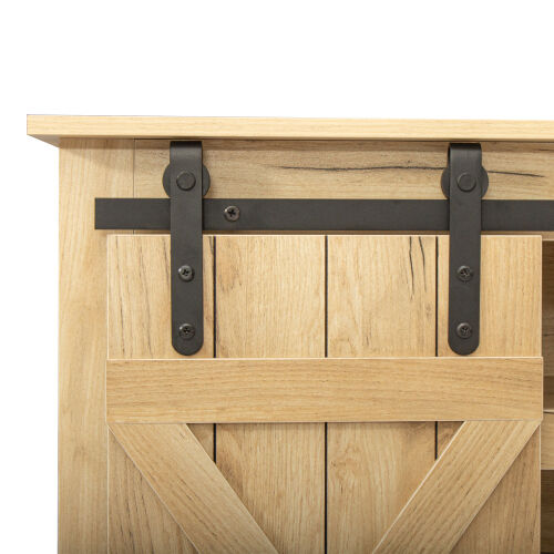 Soporte de TV para puerta de granero corrediza Farmhouse para TV de hasta 65 pulgadas, marrón claro