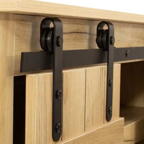 Soporte de TV para puerta de granero corrediza Farmhouse para TV de hasta 65 pulgadas, marrón claro