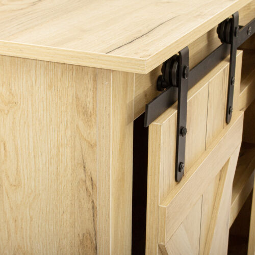 Soporte de TV para puerta de granero corrediza Farmhouse para TV de hasta 65 pulgadas, marrón claro