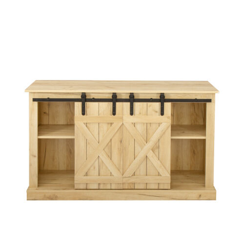 Soporte de TV para puerta de granero corrediza Farmhouse para TV de hasta 65 pulgadas, marrón claro