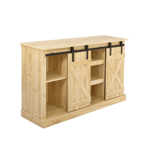 Soporte de TV para puerta de granero corrediza Farmhouse para TV de hasta 65 pulgadas, marrón claro