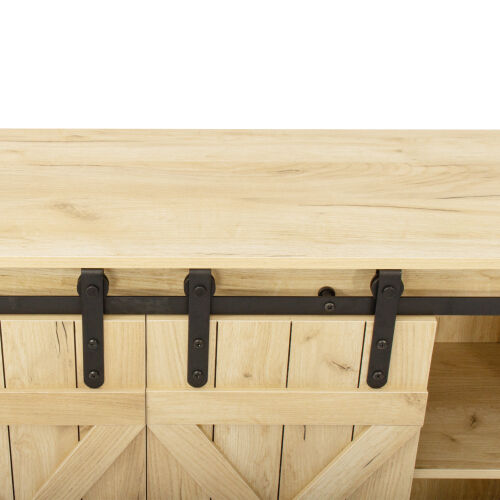 Soporte de TV para puerta de granero corrediza Farmhouse para TV de hasta 65 pulgadas, marrón claro