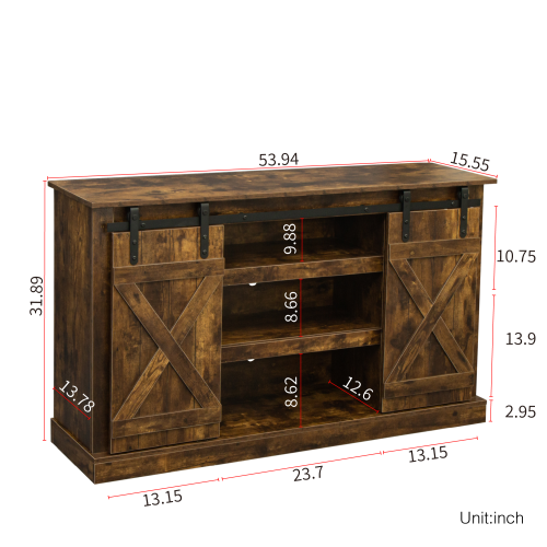 Soporte de TV para puerta de granero corrediza Farmhouse para TV de hasta 65 pulgadas, roble oscuro rústico