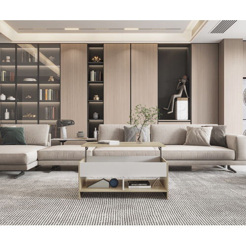 Mesa de centro elevable con almacenamiento oculto y 2 estantes abiertos para sala de estar, sala de recepción, oficina