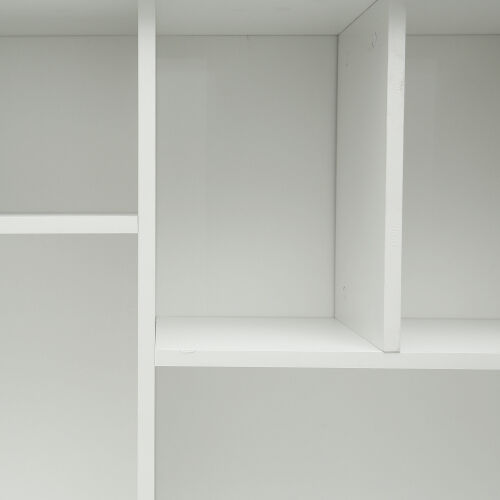 Escritorio para computadora de oficina en casa con aparador, acabado en blanco envejecido