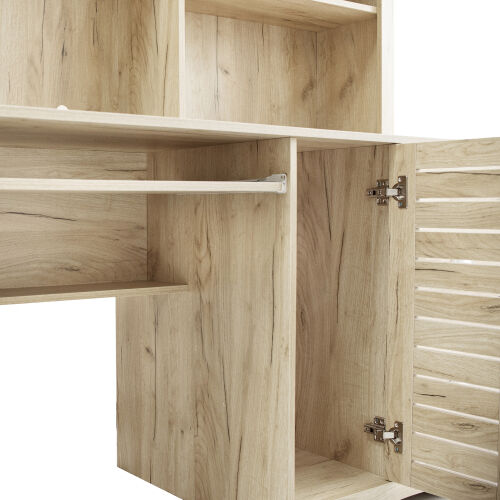 Escritorio para computadora de oficina en casa con aparador, acabado en roble envejecido