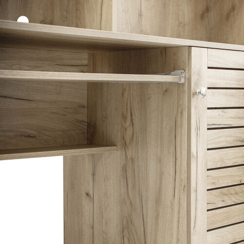 Escritorio para computadora de oficina en casa con aparador, acabado en roble envejecido