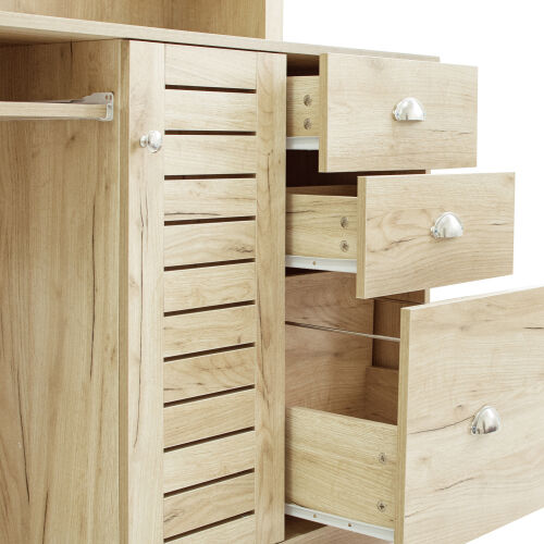 Escritorio para computadora de oficina en casa con aparador, acabado en roble envejecido