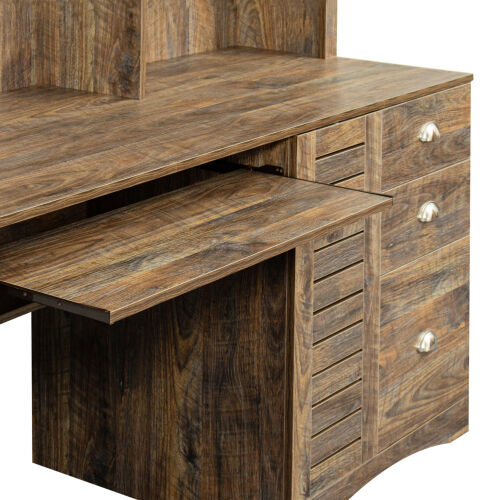 Escritorio para computadora de oficina en casa con aparador, acabado de pintura envejecida