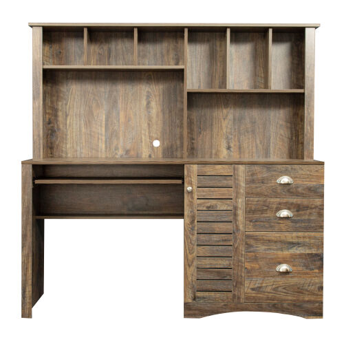 Escritorio para computadora de oficina en casa con aparador, acabado de pintura envejecida