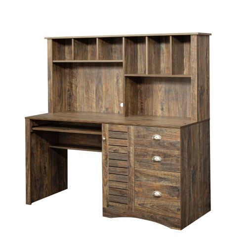 Escritorio para computadora de oficina en casa con aparador, acabado de pintura envejecida