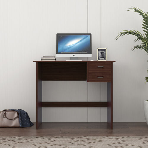 Escritorio para computadora con 2 cajones de almacenamiento extraíbles y marco de madera estable, nogal